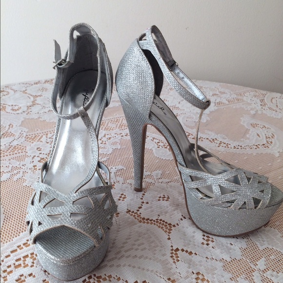 Qupid Silver Sexy Platform High Heels