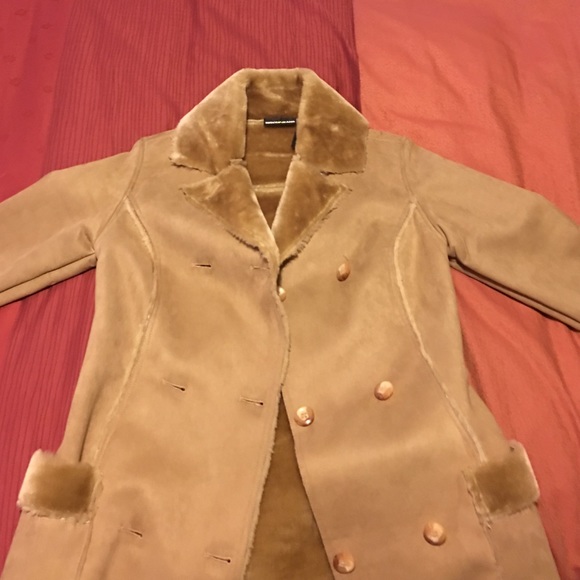 DKNY faux suede faux fur lined tan warm coat