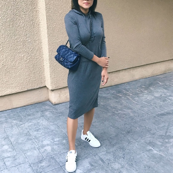 Soft Gray Midi Hoodie Dress - Picture 1 of 5