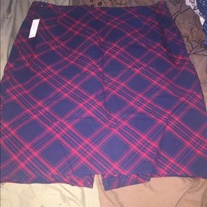 Navy and red plaid pencil skirt