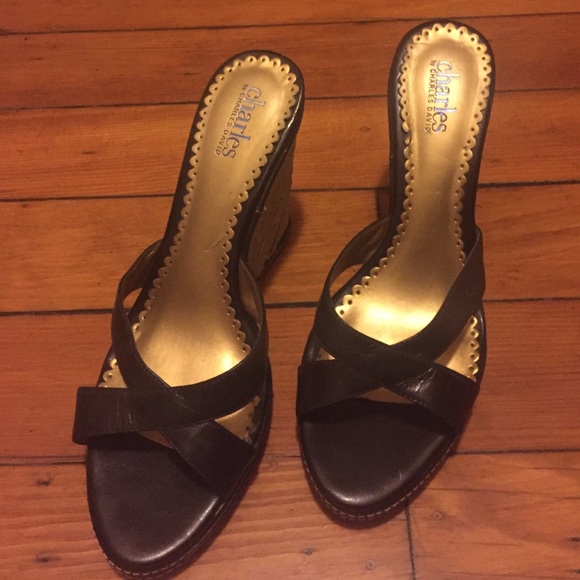 Charles by Charles David Brown Leather Wedges, Sz8