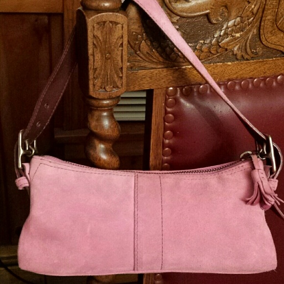 Coach Handbags - Coach Pink Suede Baguette