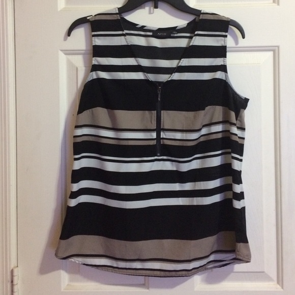 Black, tan and white striped top