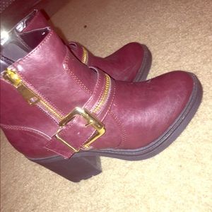 Burgundy and Gold Zip Platform Boots
