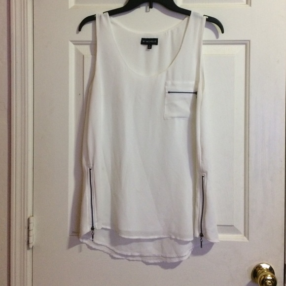 White sheer top with zipper accents