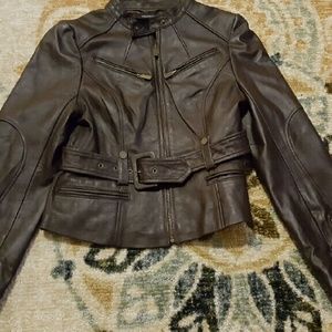 Brown leather coat