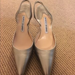 Manolo Blahnik bronze slingback heels