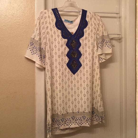 Printed White Tunic Dress w/Slip