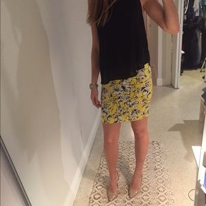 Floral print linen blend skirt