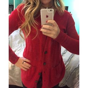 Red cardigan