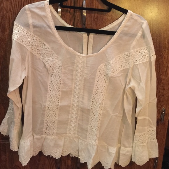 Free people blouse cream sz large back zip