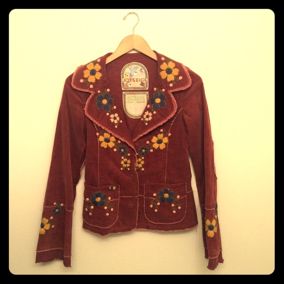 Joystick maroon embroidered corduroy jacket Small