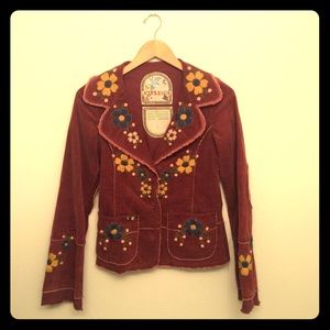 Joystick maroon embroidered corduroy jacket Small
