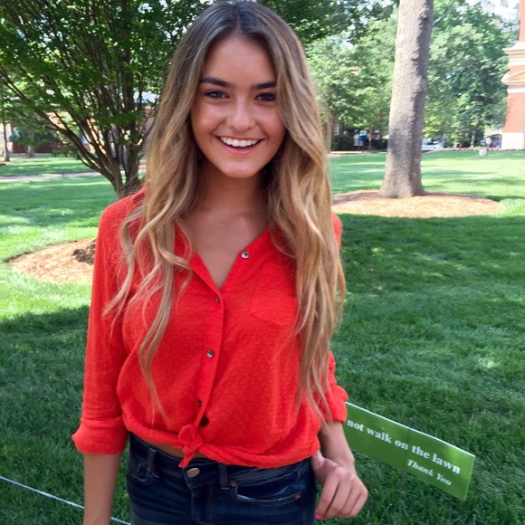 Orange button down