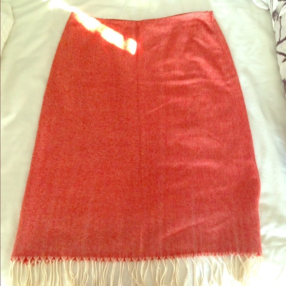 DKNY rusty-red petite fringe skirt.