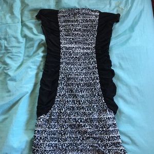 Strapless backless leopard black dress