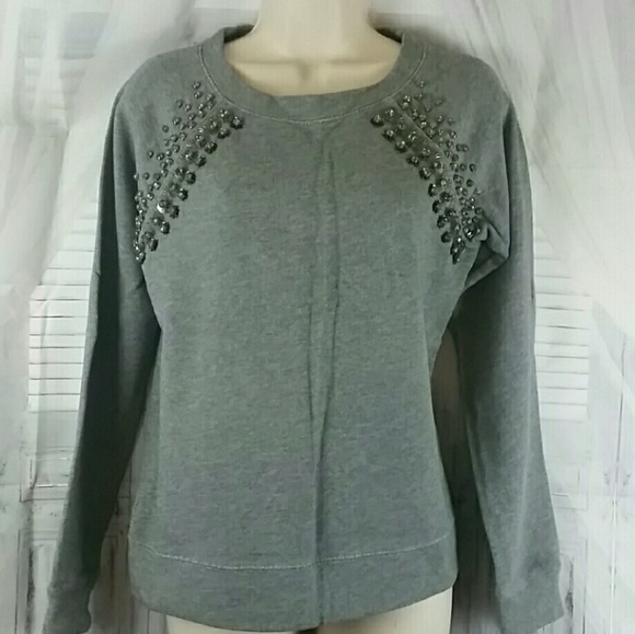 J Crew Jeweled Rhinestone Sweatshirt Gray size small - Picture 2 of 3