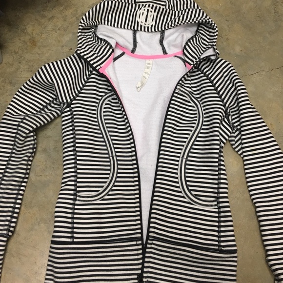 Black and white striped lulu full zip jacket