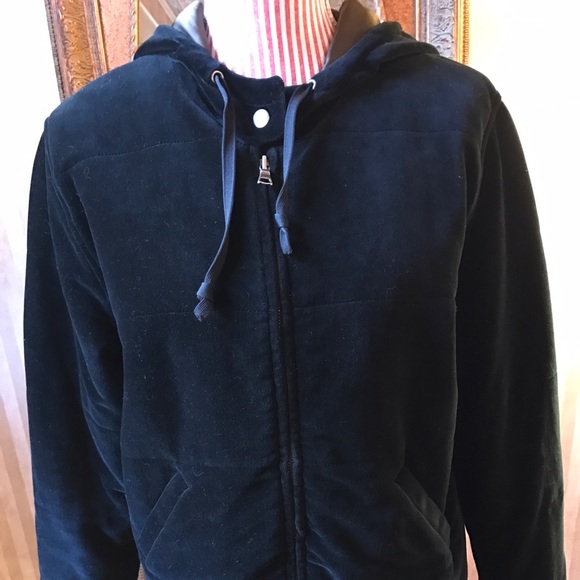 SOLD!!  Black Velour Hooded Windbreaker