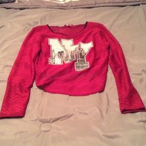 Trendy burgundy mesh top with NY logo