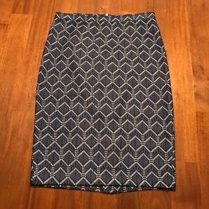 Navy and Beige Patterned Pencil Skirt