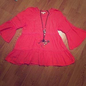 Stylish and flowy coral, tiered tunic