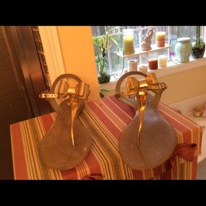 Clear with a gold bow sandals