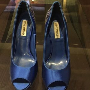 Steve Madden Peep Toe Satin Blue Heels