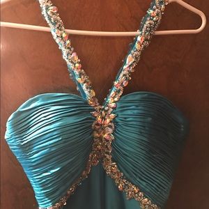 Blue Halter Prom Dress