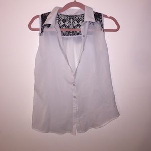 Super cute white blouse with black lace detail