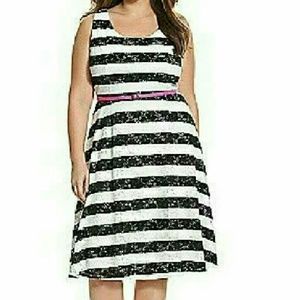 Lane Bryant black white striped dress lace overlay