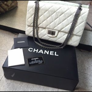 Auth. Chanel White Patent Reissue Double Flap 227