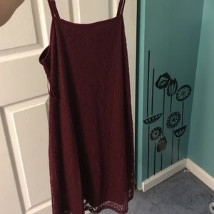 maroon slip dress with lace detailing