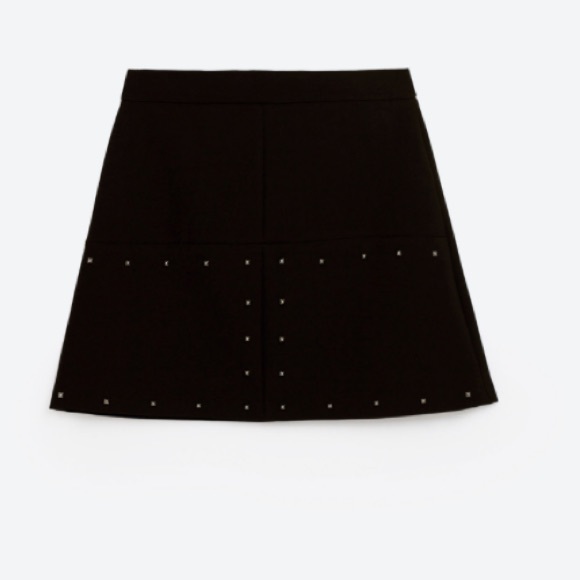 NEW Zara Black Seamed Mini Fancy Skirt Studded - Picture 3 of 4