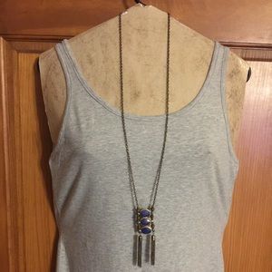 Long blue statement necklace with tassels