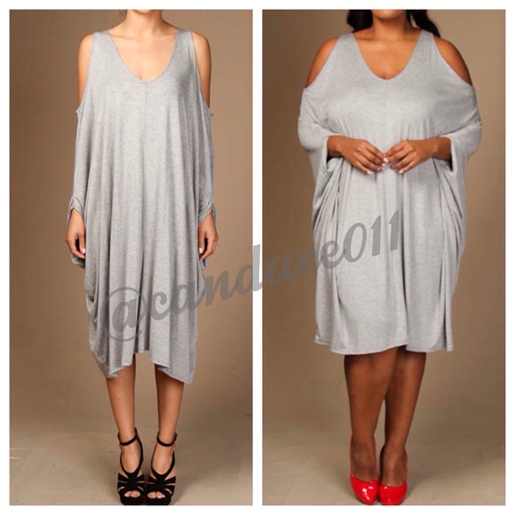 Open Shoulder Jersey Dress (Grey)
