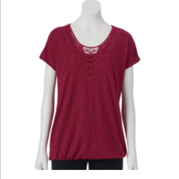 Sonoma Life + Style 3x crochet swoop neck top EUC
