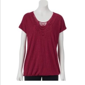 Sonoma Life + Style 3x crochet swoop neck top EUC
