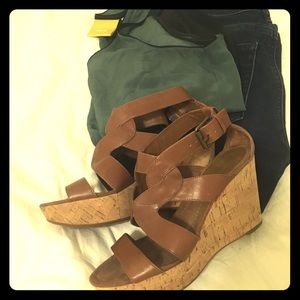 Brown Leather & Cork Wedges