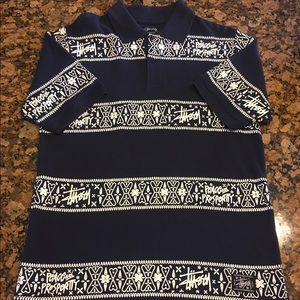 PEACE&PROSPERITY STUSSY COLLAR SHIRT, NAVY BLUE