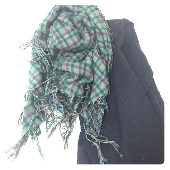 Green & Purple Square Scarf with Fringe