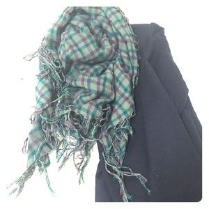 Green & Purple Square Scarf with Fringe