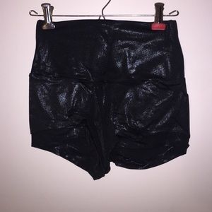 black, high waisted, shiny, spandex dance shorts!