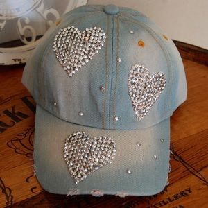 Lover Light Denim 3 ❤️Rhinestone Denim Cap