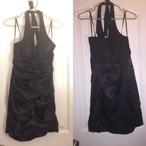 Blk satin (polyester/spandex) halter top dress.