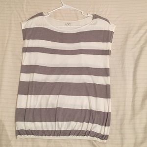 LOFT Top Gray and White Stripes Size Small