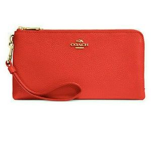 Coach Pebbled Leather Double Zip Wallet Wris