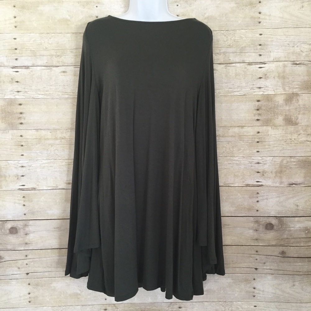 Olive Green Mini Cape Dress - Picture 3 of 4
