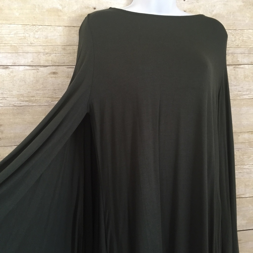Olive Green Mini Cape Dress - Picture 4 of 4