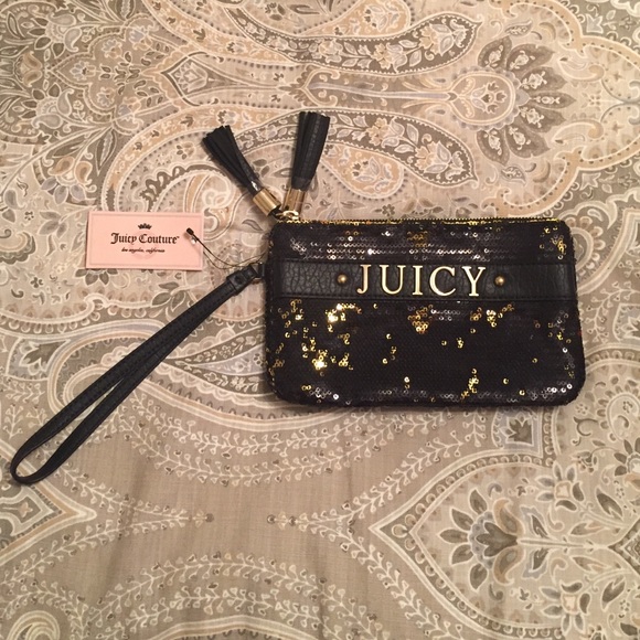 Juicy Couture Wristlet Black and Gold Sequin